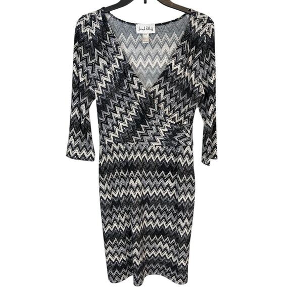 Joseph Ribkoff Black White Colorblock Stretch Zig-Zag Chevron Dress - Picture 3 of 16